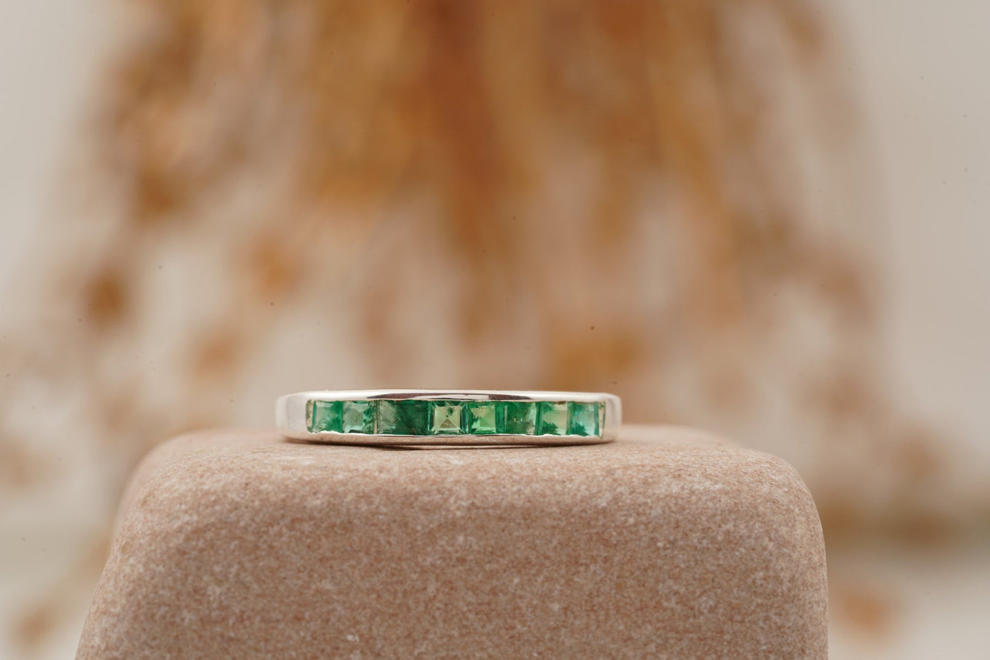 Princess Emerald Channel Set Wedding Band Right Position