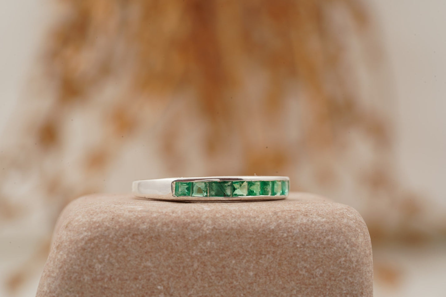 Princess Emerald Channel Set Wedding Band Right SIde Position