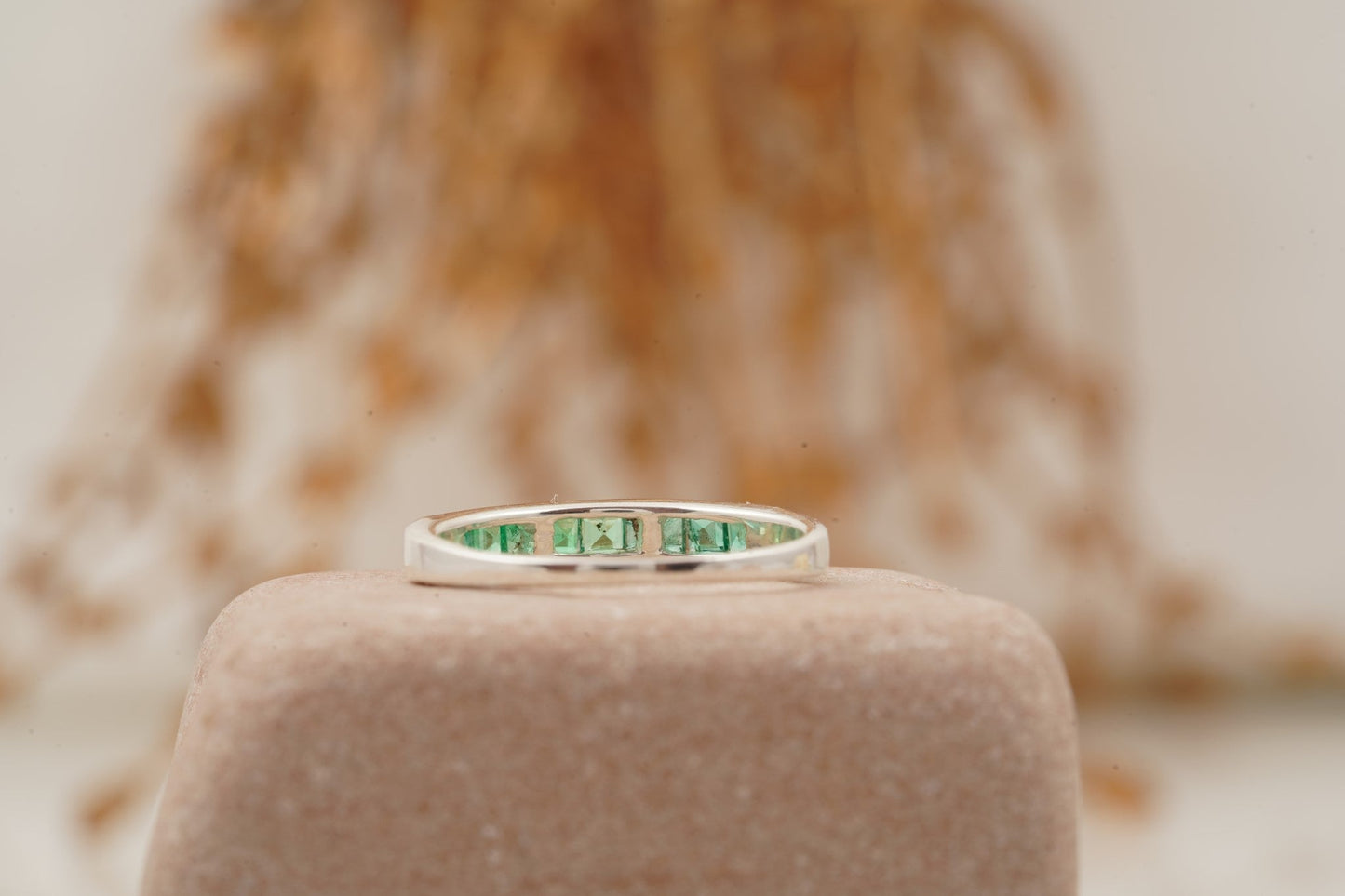 Princess Emerald Channel Set Wedding Band Back Side