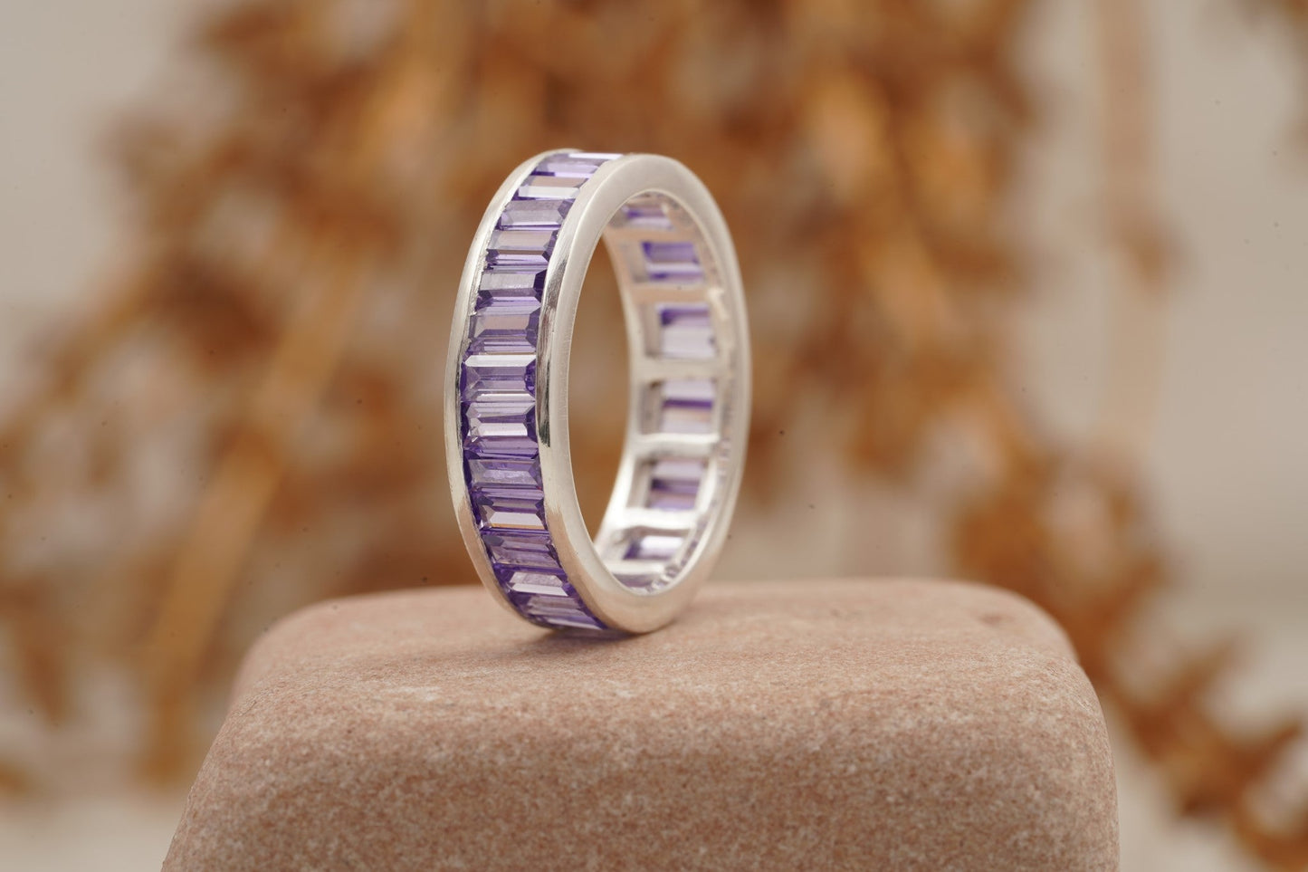Baguette Cut Amethyst Channel Setting Wedding Band