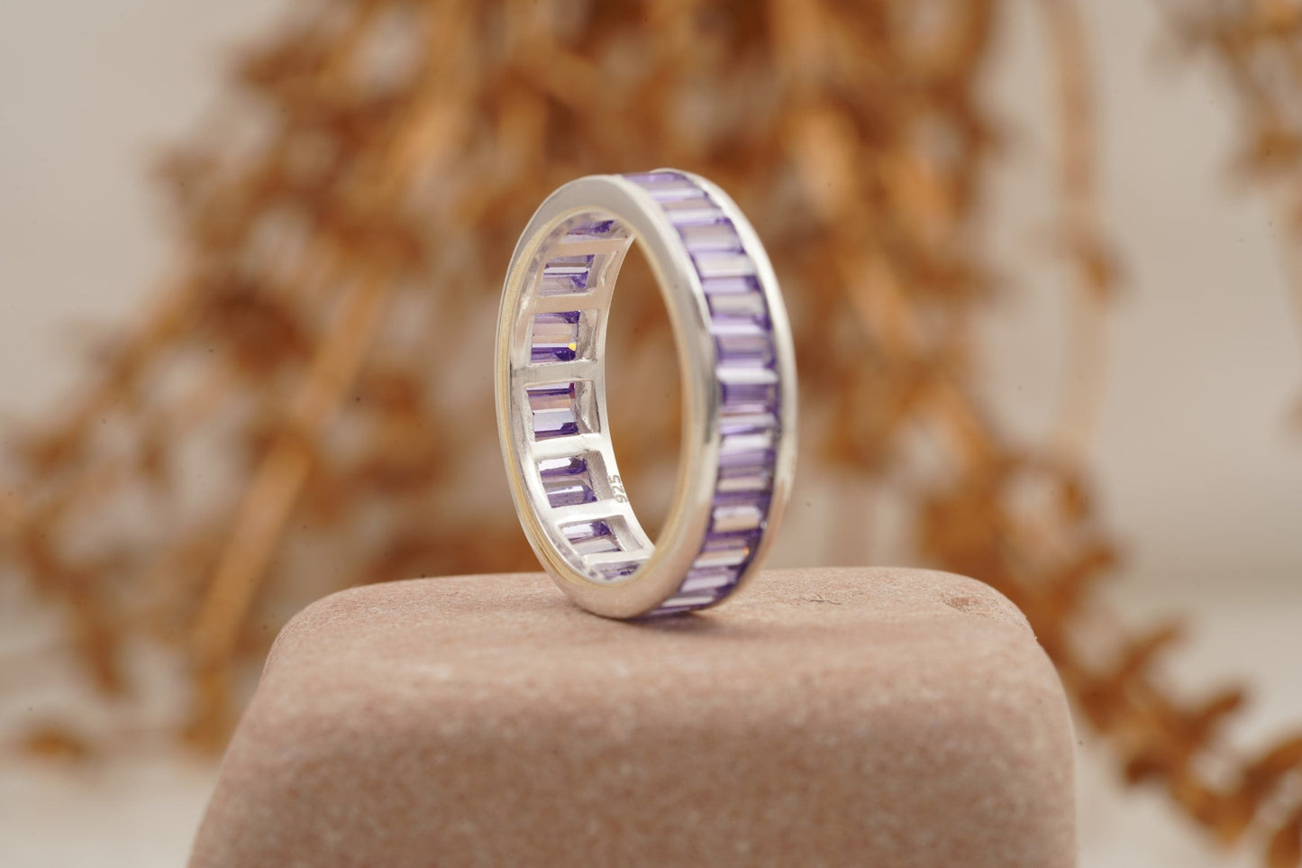 Baguette Cut Amethyst Channel Setting Wedding Band