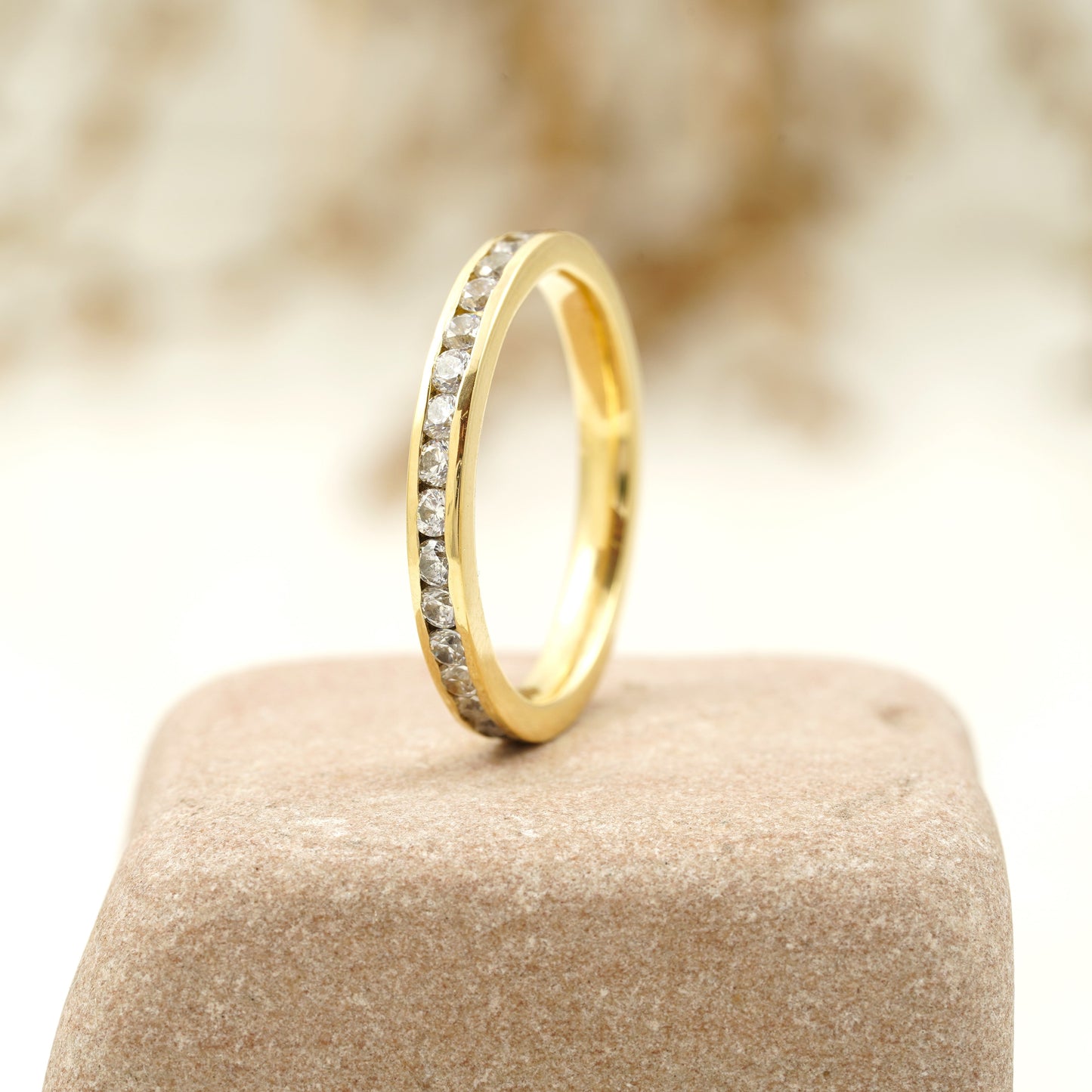 Bezel Set Diamond Stacking 14k Solid Gold Women's Wedding Band