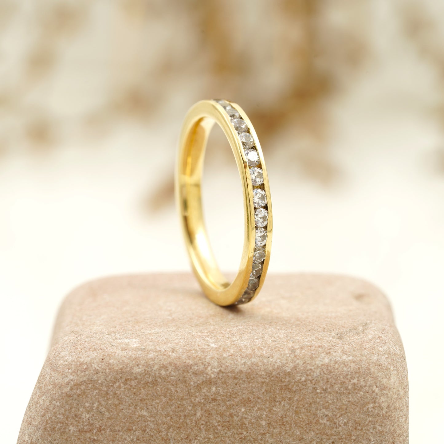 Bezel Set Diamond Stacking 14k Solid Gold Women's Wedding Band
