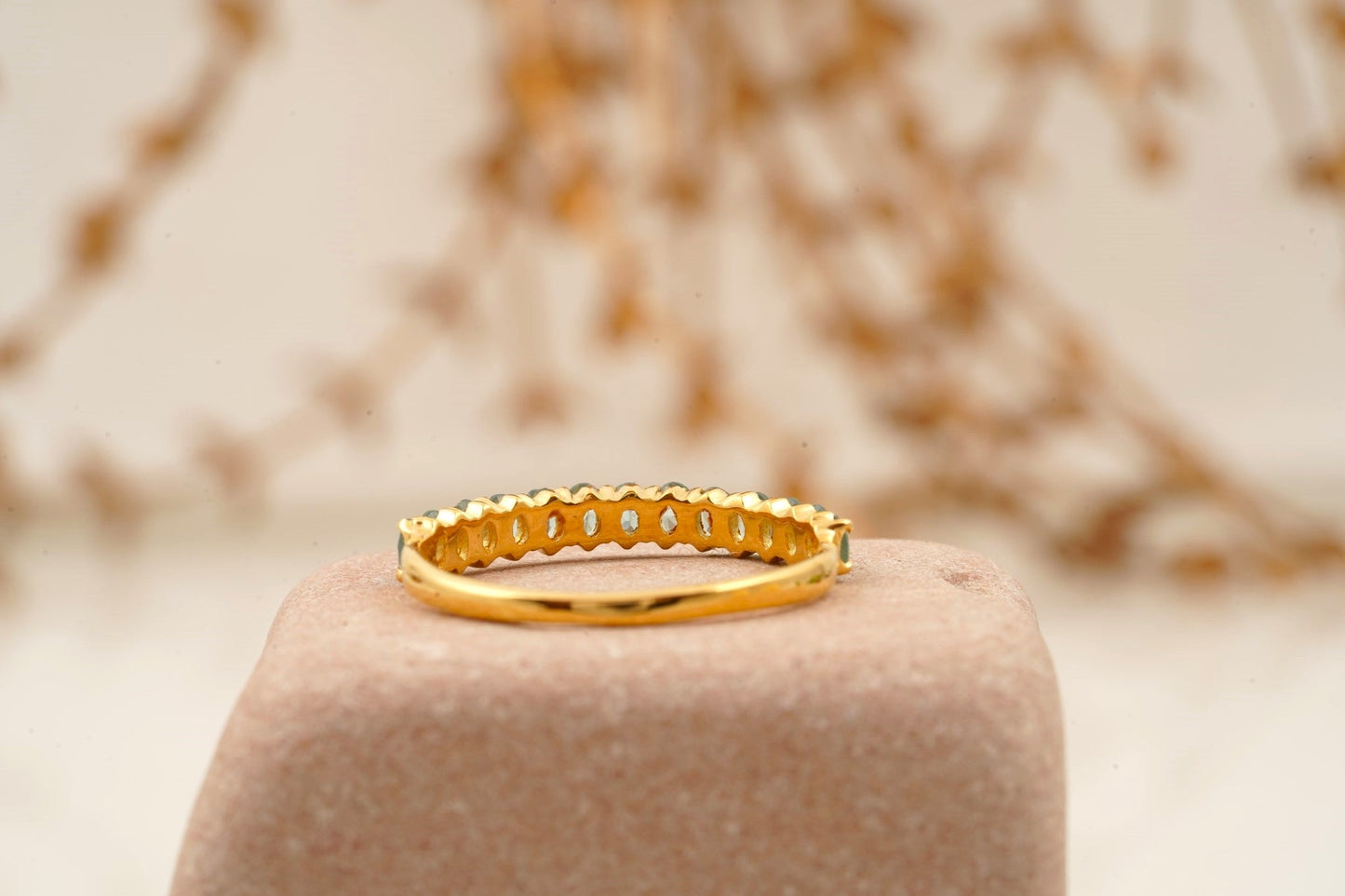 Oval Cut Aquamarine Stacking Wedding Band Solid Gold