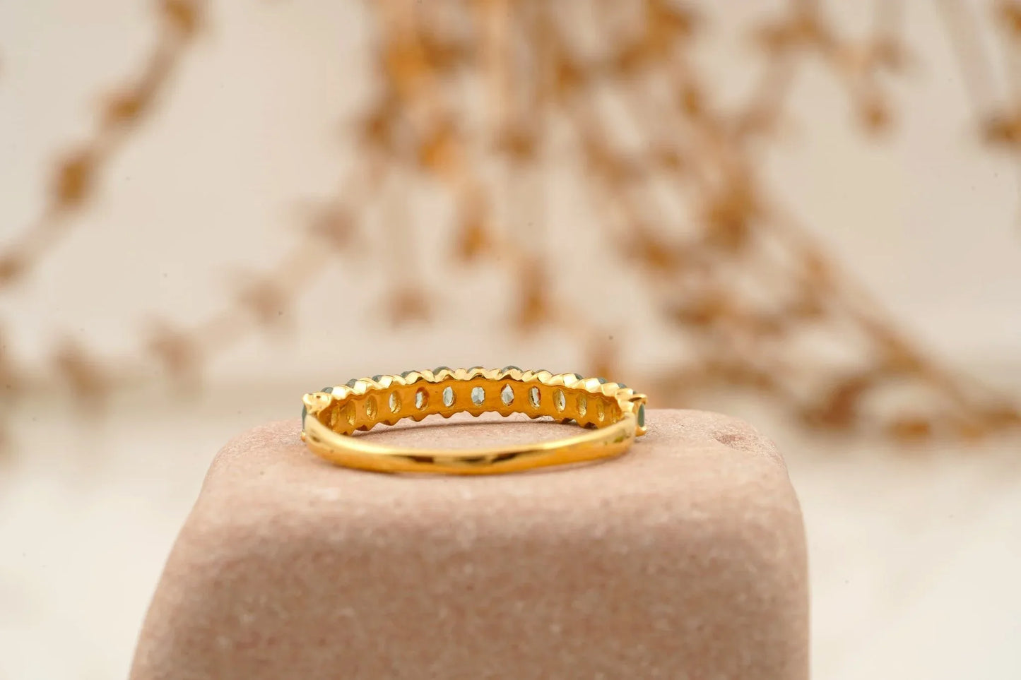 Oval Cut Aquamarine Stacking Wedding Band Solid Gold - Gigiscc