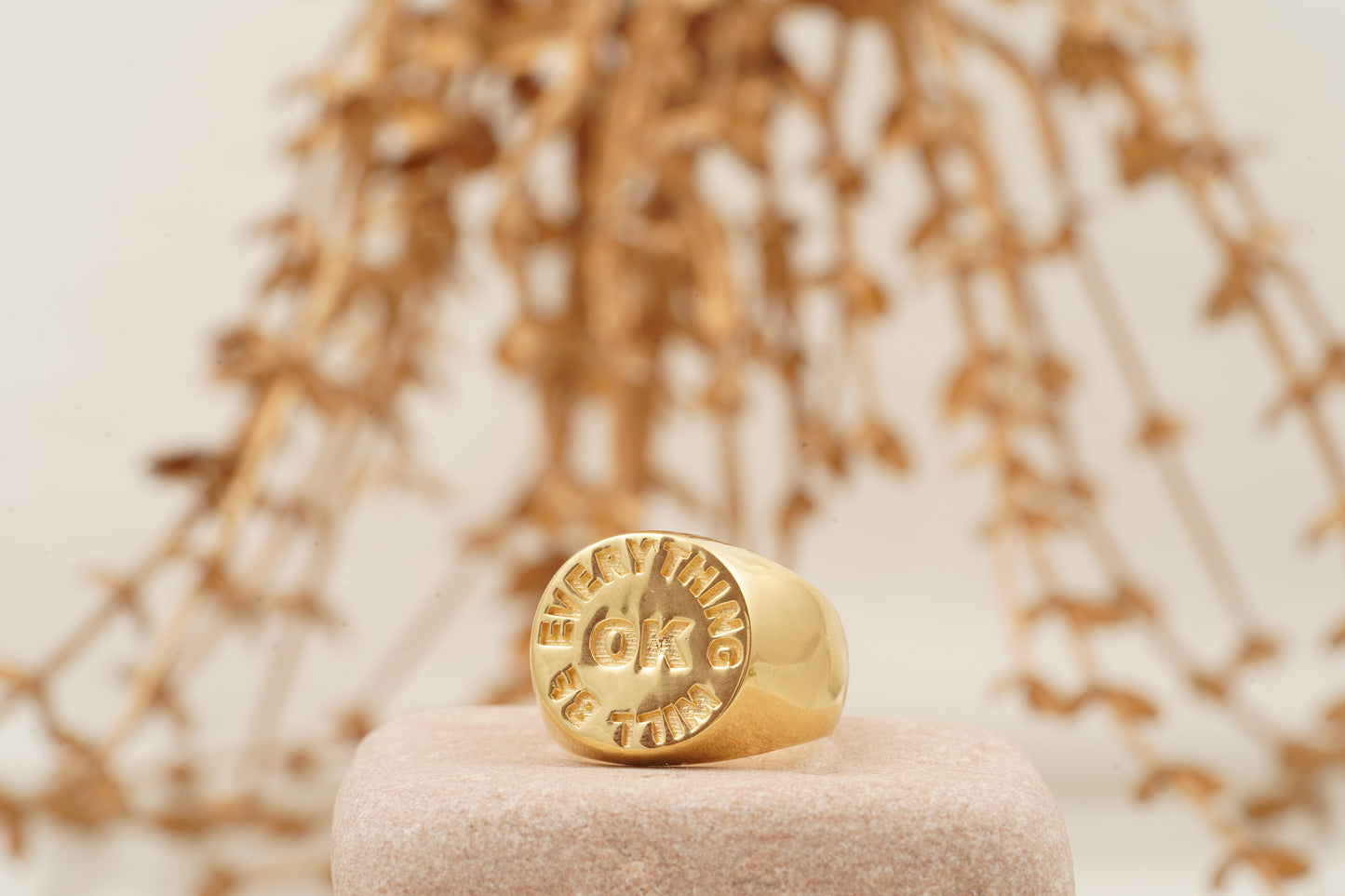 Everything Will Be Ok Engrave Solid Gold Ring For Women & Men