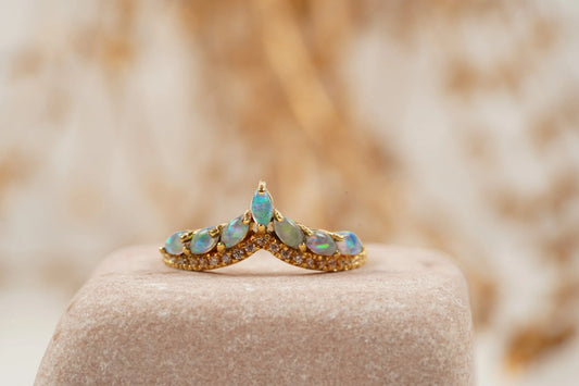 Marquise Cut Fire Opal CZ Diamond Wedding Band - Gigiscc