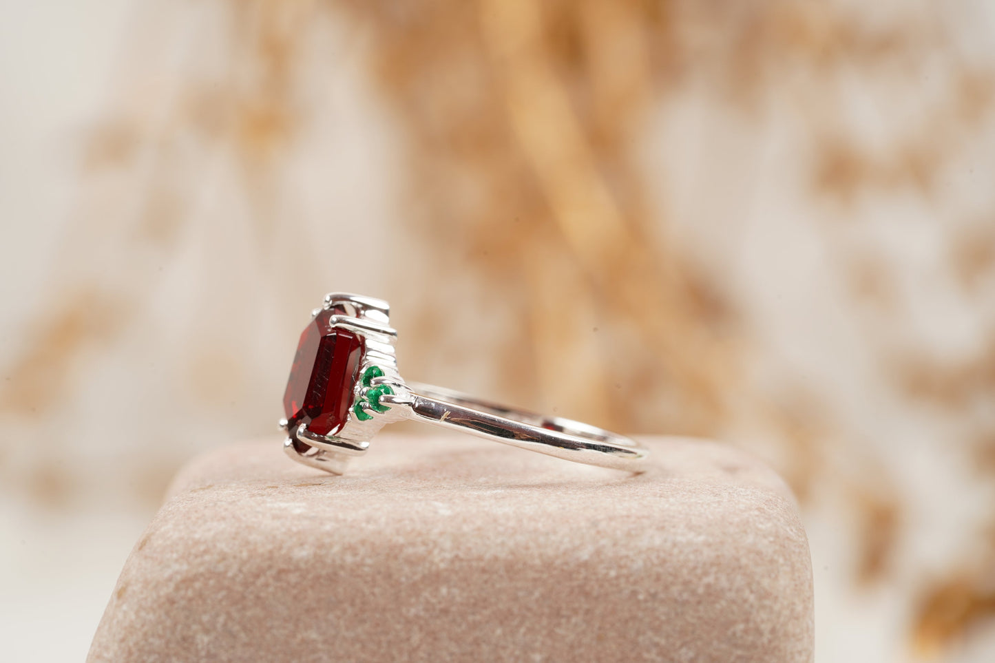Hexagon Cut Red Garnet Gemstone Cluster Ring