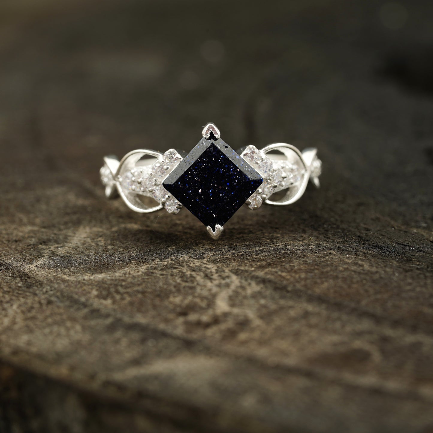 Princess Cut Blue Sandstone Engagement Ring