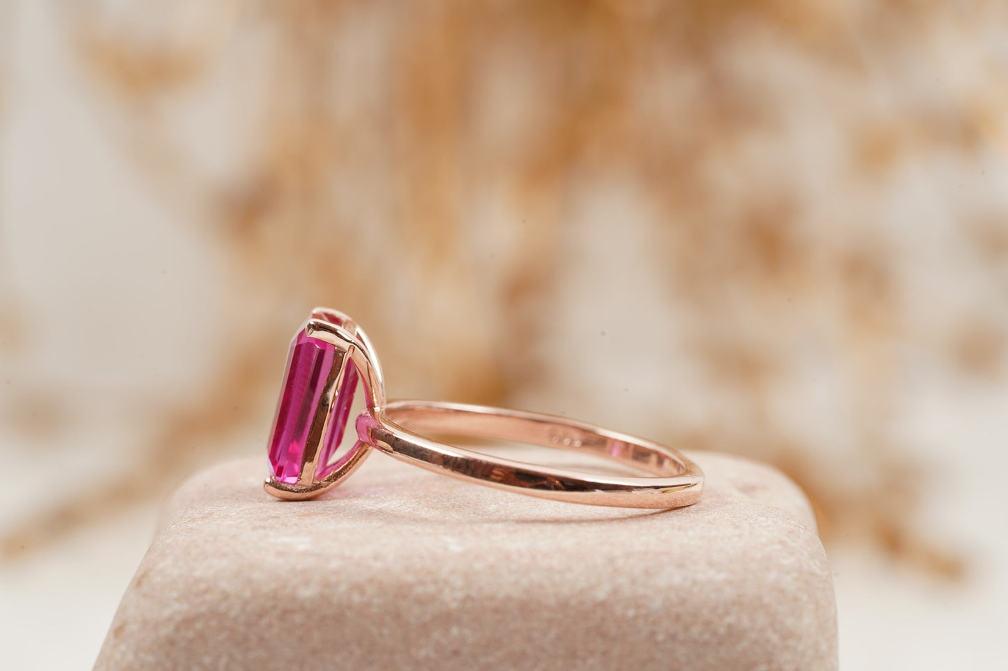 Baguette Ruby Dainty Engagement Ring 14K Rose Gold Ring