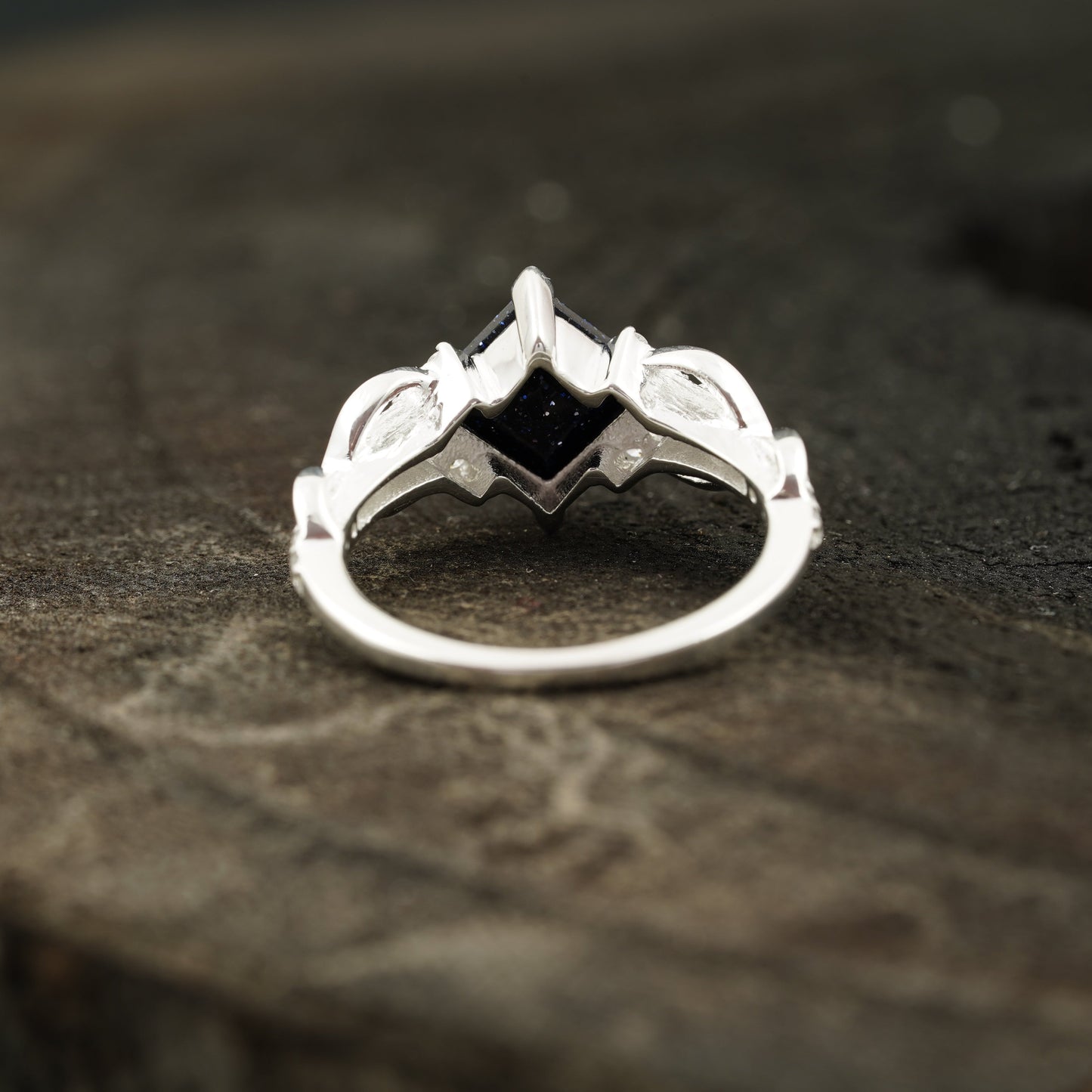 Princess Cut Blue Sandstone Engagement Ring Back Side