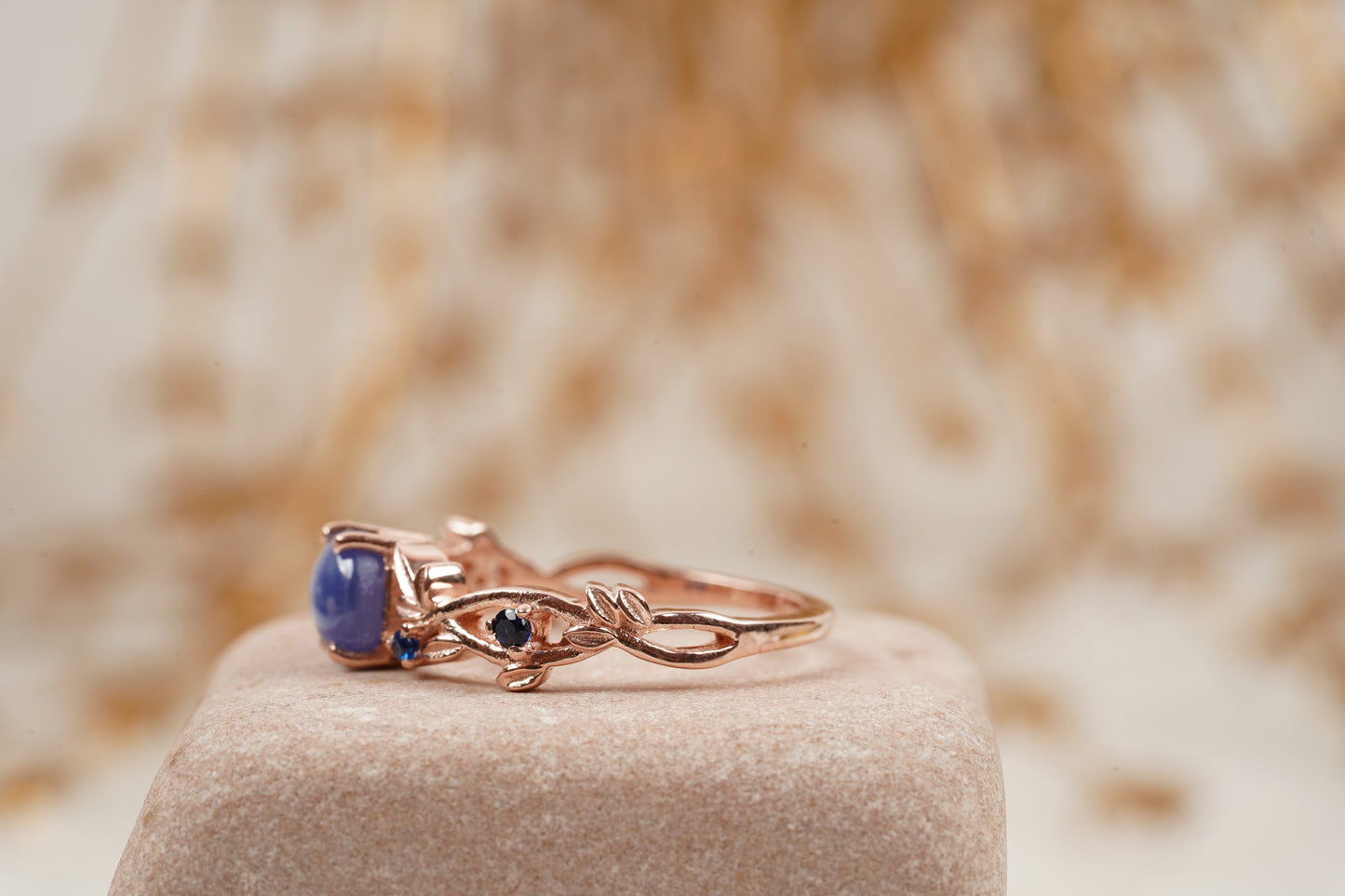 Vintage Star Sapphire Branch Leaf Engagement Ring Left Angle