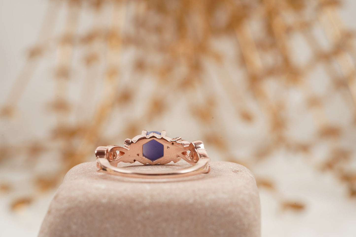Vintage Star Sapphire Branch Leaf Engagement Ring Back SIde