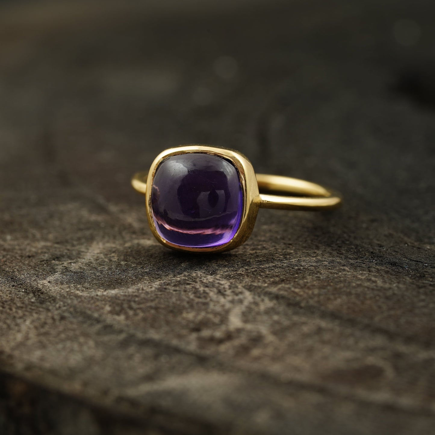 Cabochon Amethyst Engagement Ring Left Angle