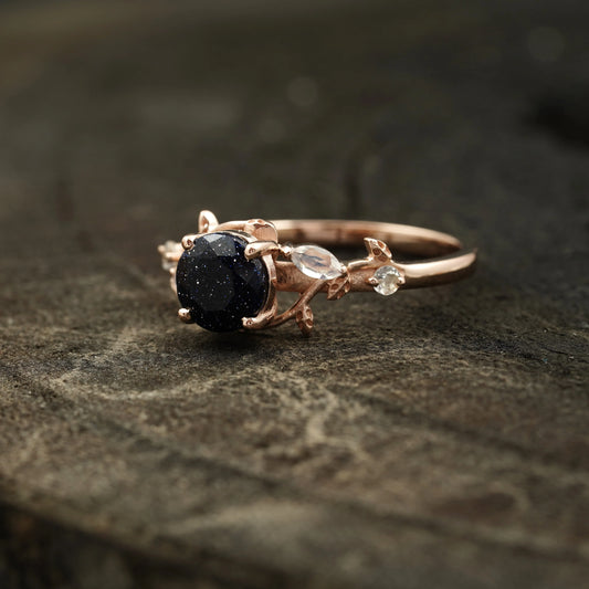 Blue Sandstone Leaf Design Engagement Rings - Gigiscc