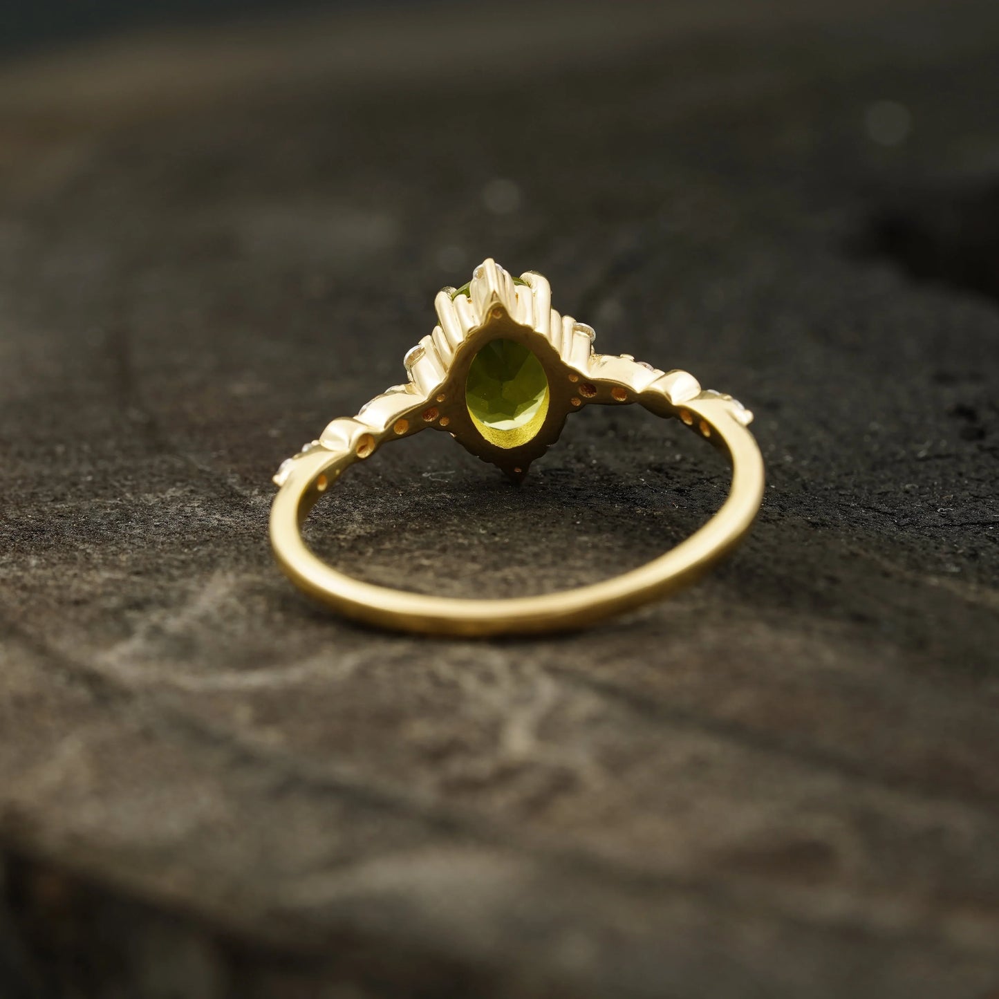 Oval Cut Cluster Halo Diamond Peridot Engagement Ring - Gigiscc