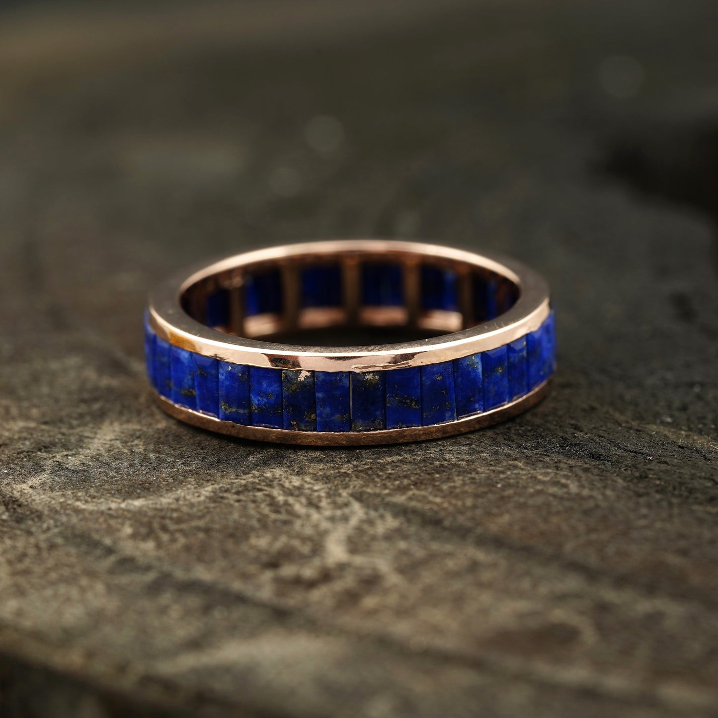 Baguette cut lapis lazuli wedding band