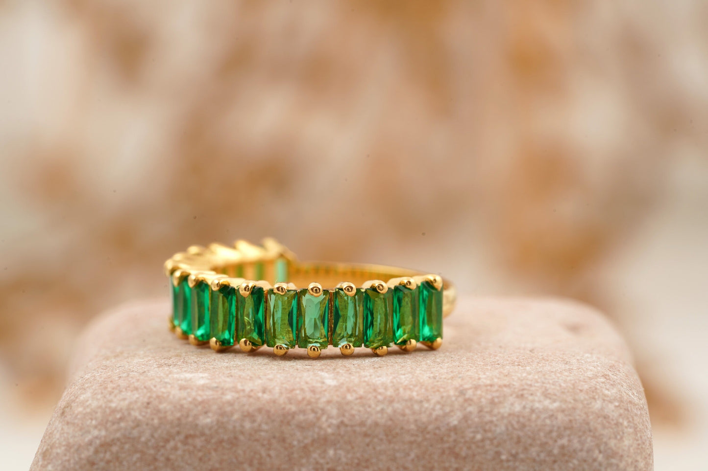 Baguette Cut Emerald Half Eternity Art Deco Wedding Band