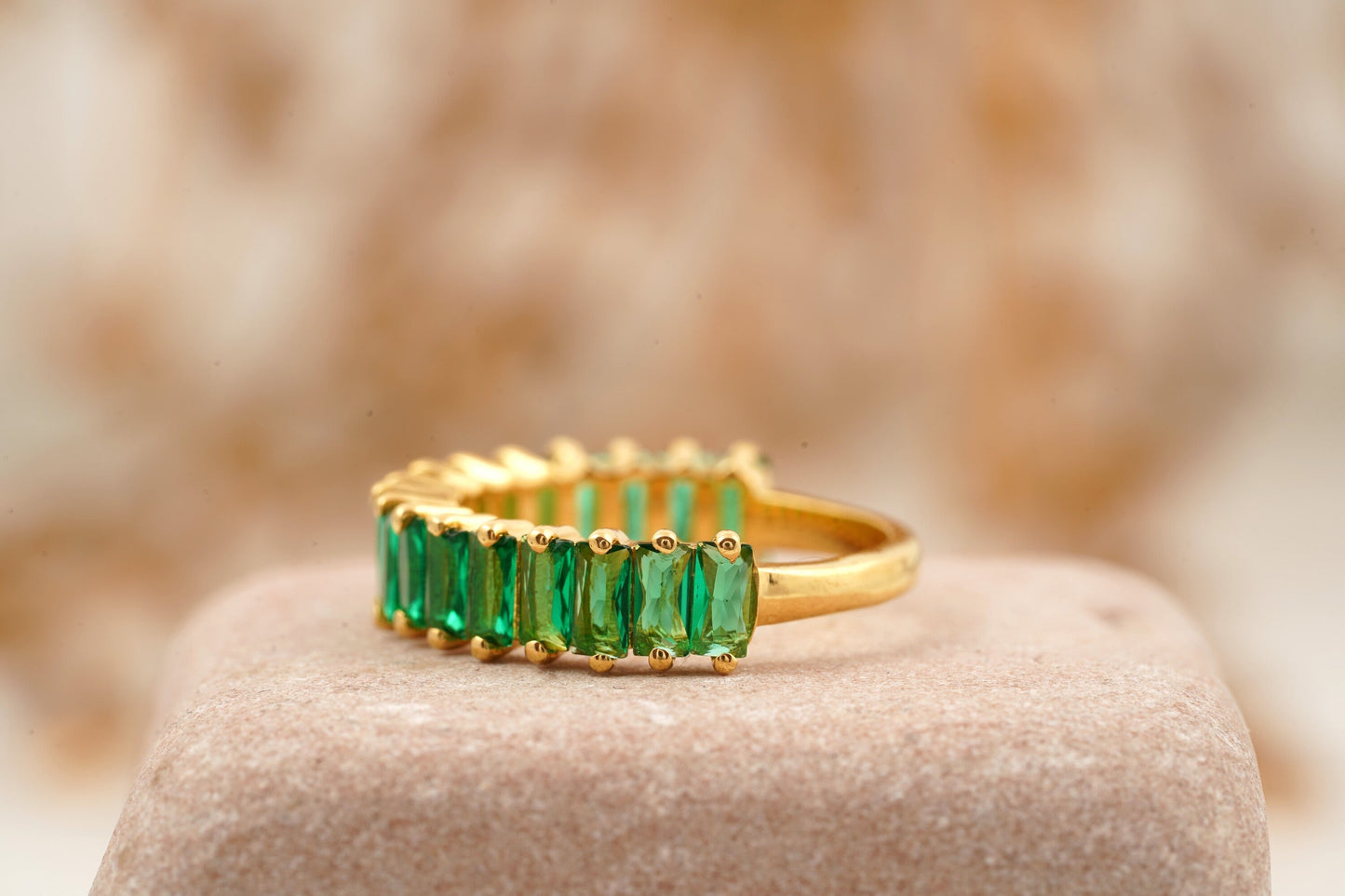 Baguette Cut Emerald Half Eternity Art Deco Wedding Band