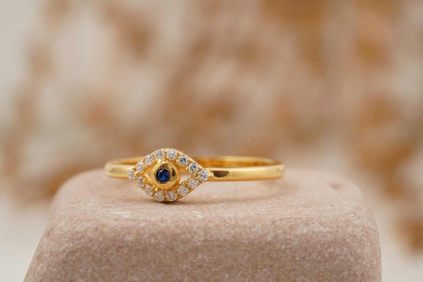 Diamond Evil Eye Ring 14K Solid Gold Minimalist Ring