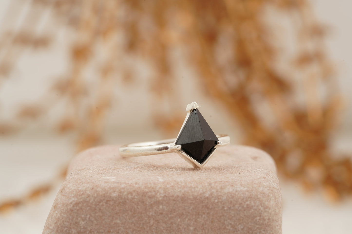 Black Onyx Kite Shaped Engagement Ring 925 Sterling Silver