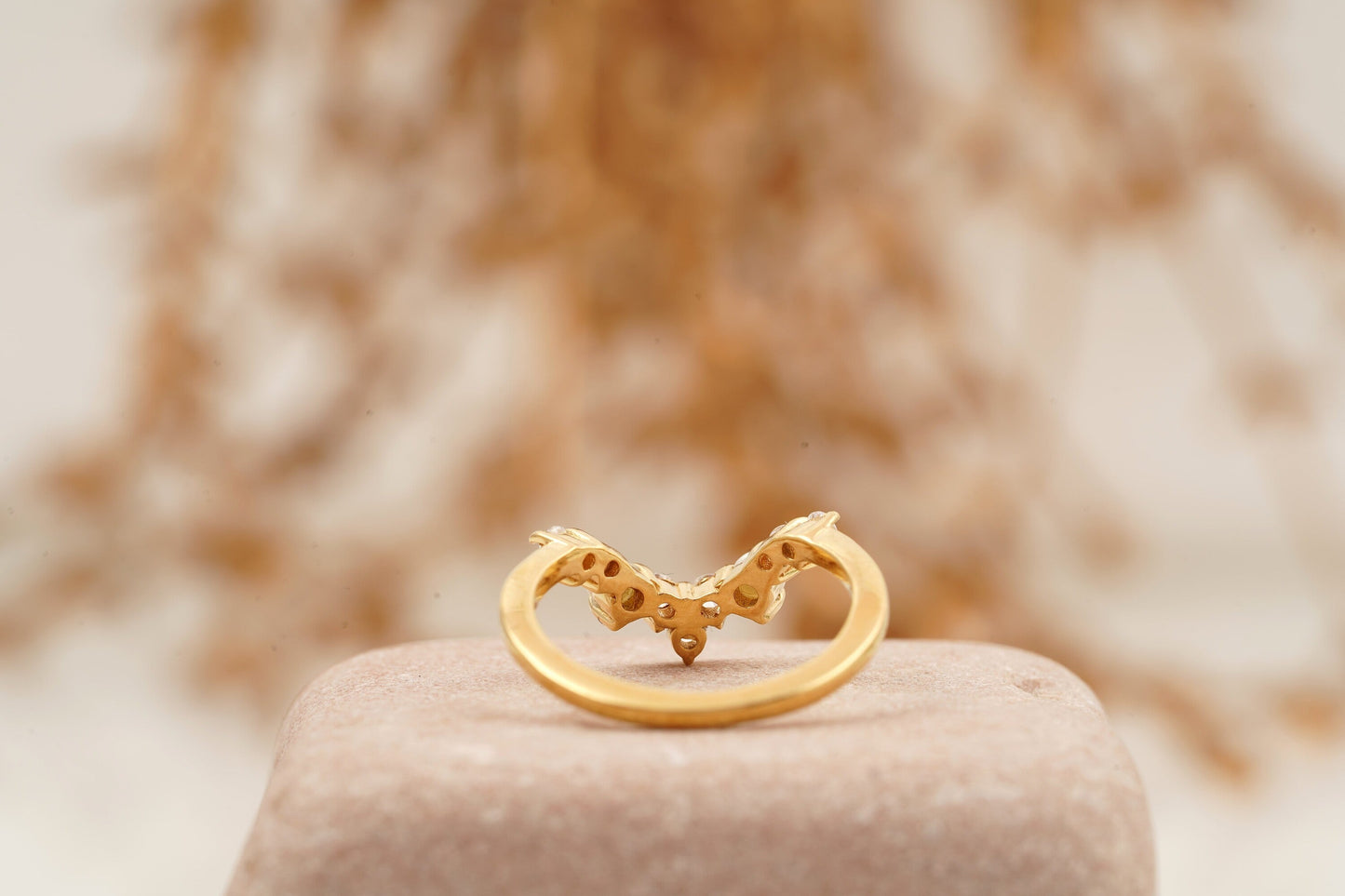 Curved Pearl Wedding Band Solid Gold Ring Pearl band ring