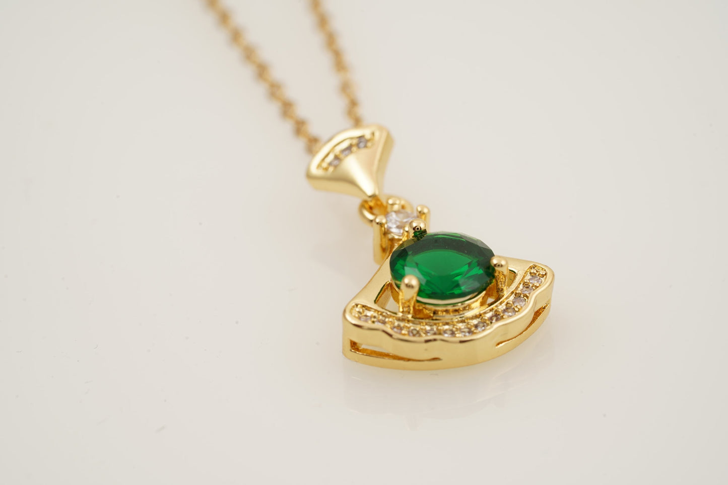 Round Emerald Necklace With Gold Chain May Birthstone