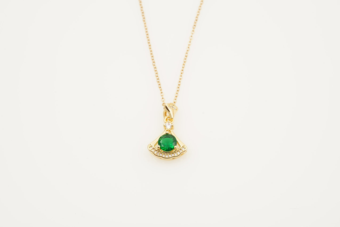 Round Emerald Necklace With Gold Chain May Birthstone