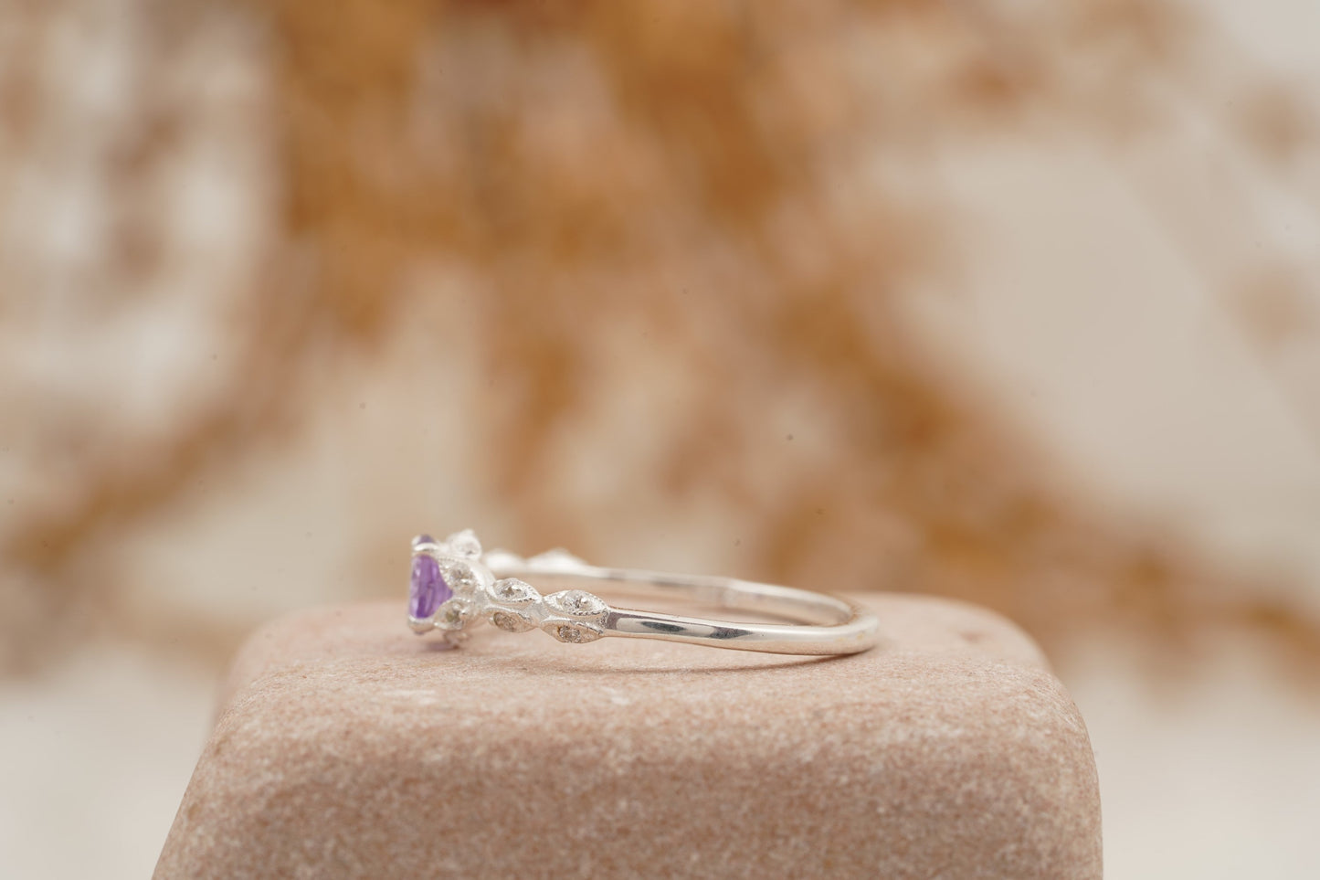 Round Cut Alexandrite 18k White Gold Dainty Engagement Ring