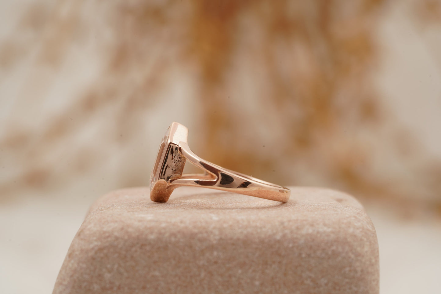 Hexagon Moissanite Bezel Set Engagement Ring Rose Gold
