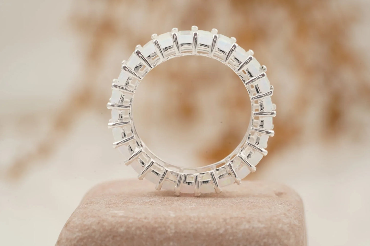 Baguette Cut Fire Opal Wedding Band 925 Sterling Silver - Gigiscc