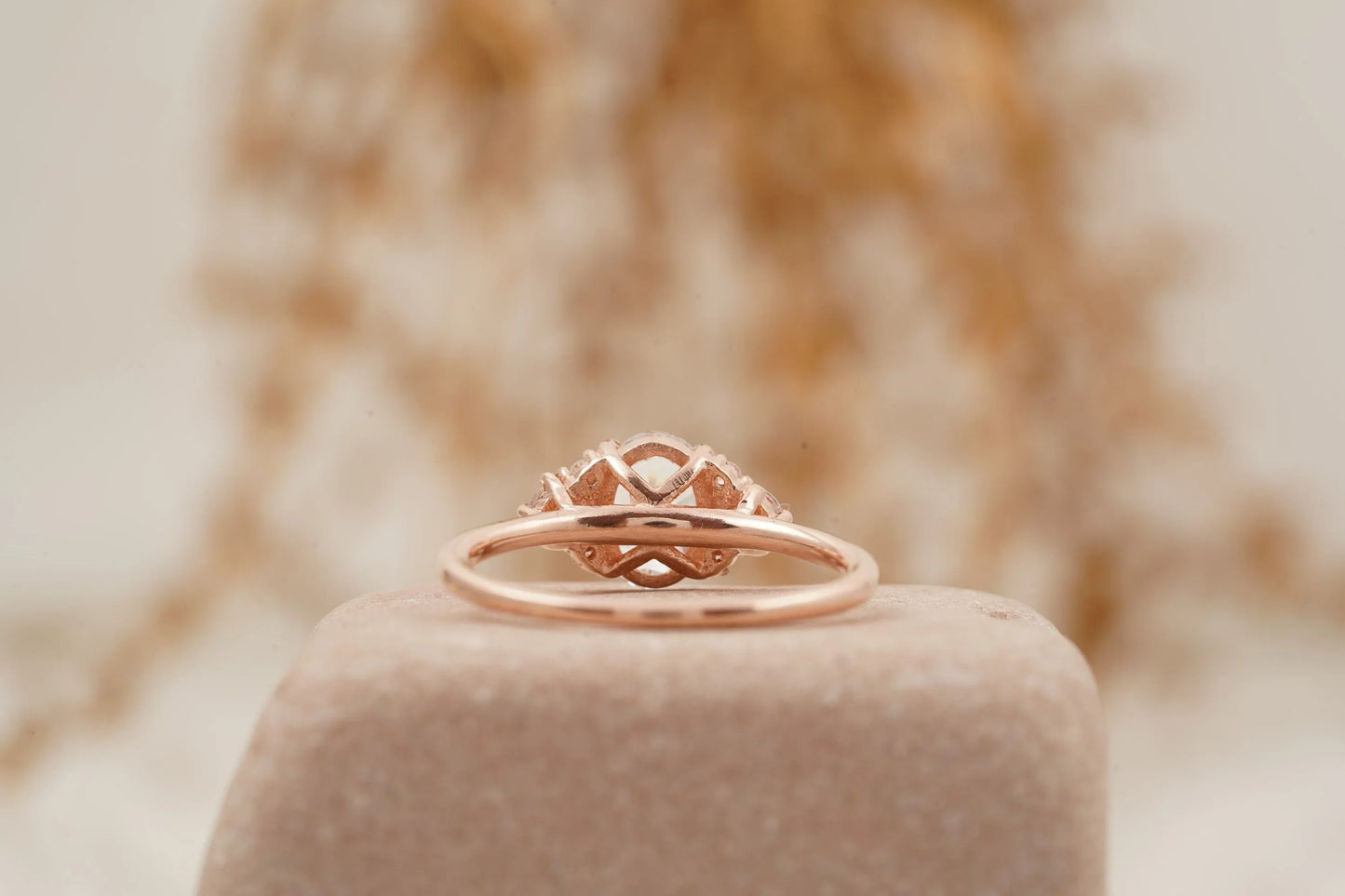 1.5ct Oval Cut Moissanite Cluster Rose Gold Engagement Ring - Gigiscc