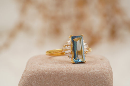 Antique Aquamarine and Moissanite Engagement Ring Right Position