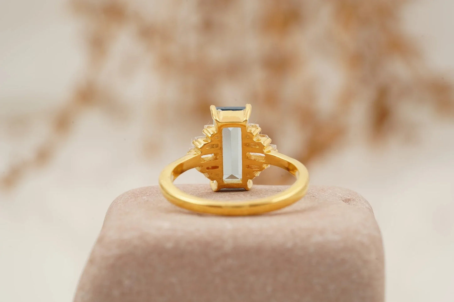 Antique Aquamarine and Moissanite Engagement Ring - Gigiscc