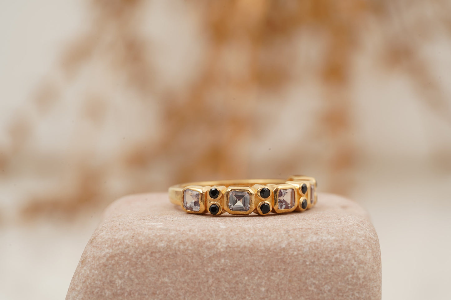 Princess Cut Alexandrite Wedding Band 14K Solid Gold Band