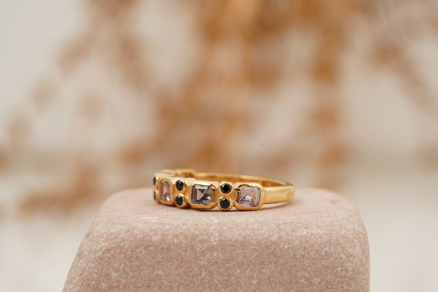 Princess Cut Alexandrite Wedding Band 14K Solid Gold Band