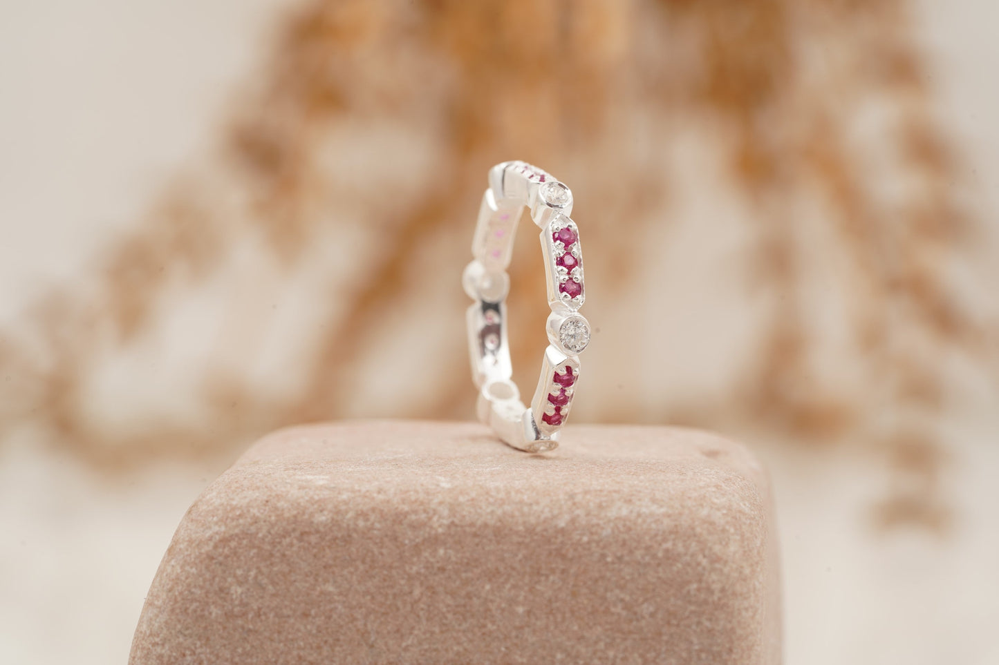 Ruby And Diamond Wedding Band 925 Sterling Silver