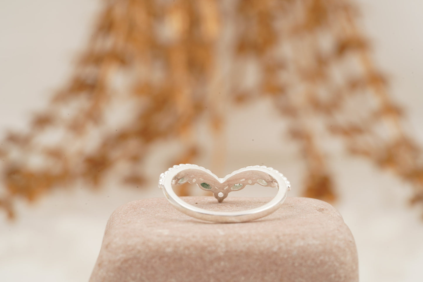 Marquise Moss Agate Wedding Band 925 Sterling Silver Ring