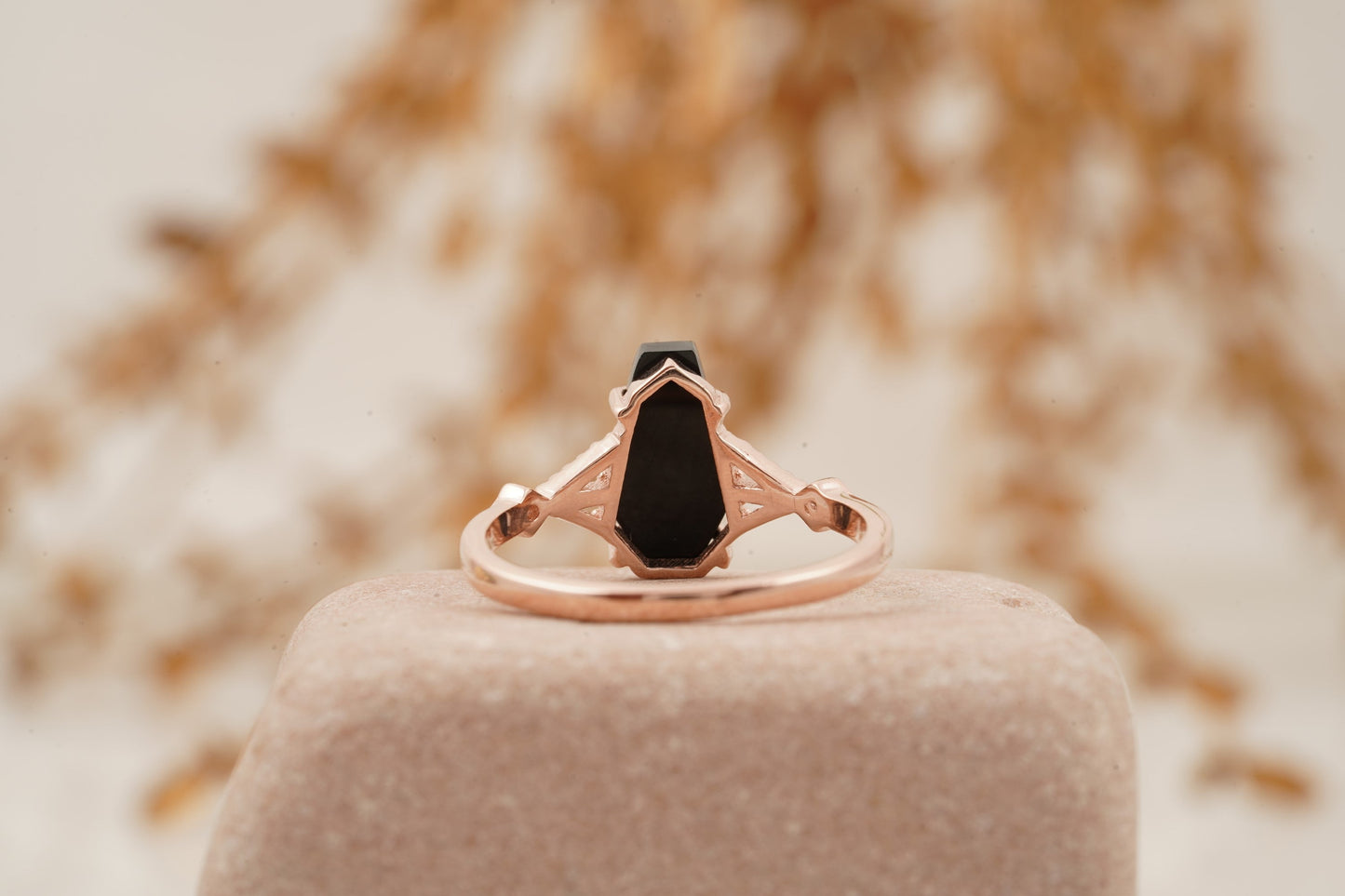 Coffin Shape Black Onyx Engagement Ring Gold Vermeil Ring
