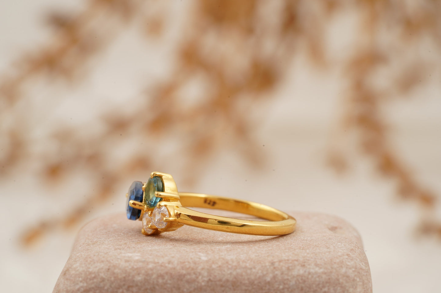 Cluster Sapphire Multi-Stone Stacking 14K Yellow Gold Ring
