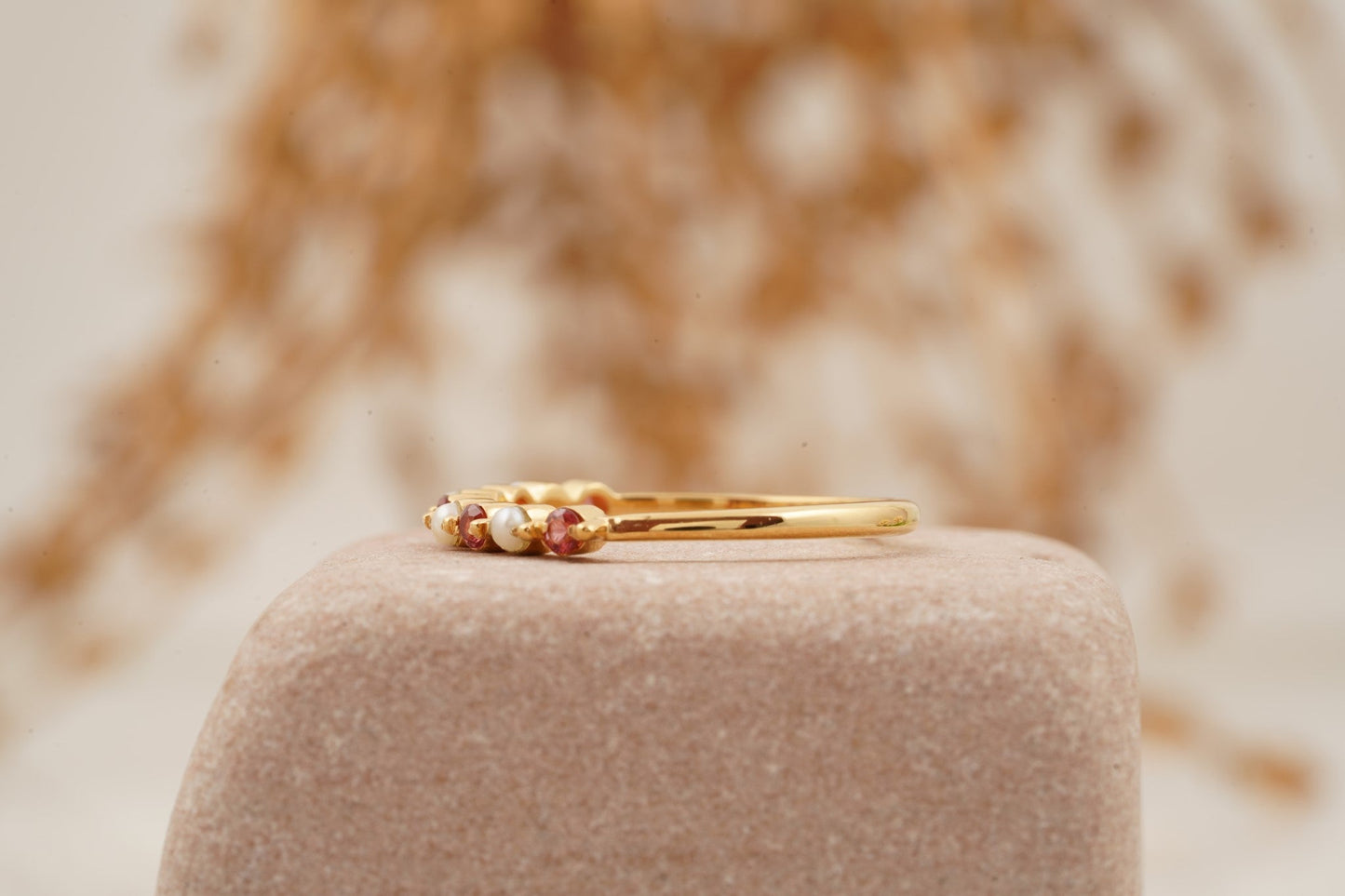 Pearl And Garnet Stacking Matching Birthstone Wedding Band