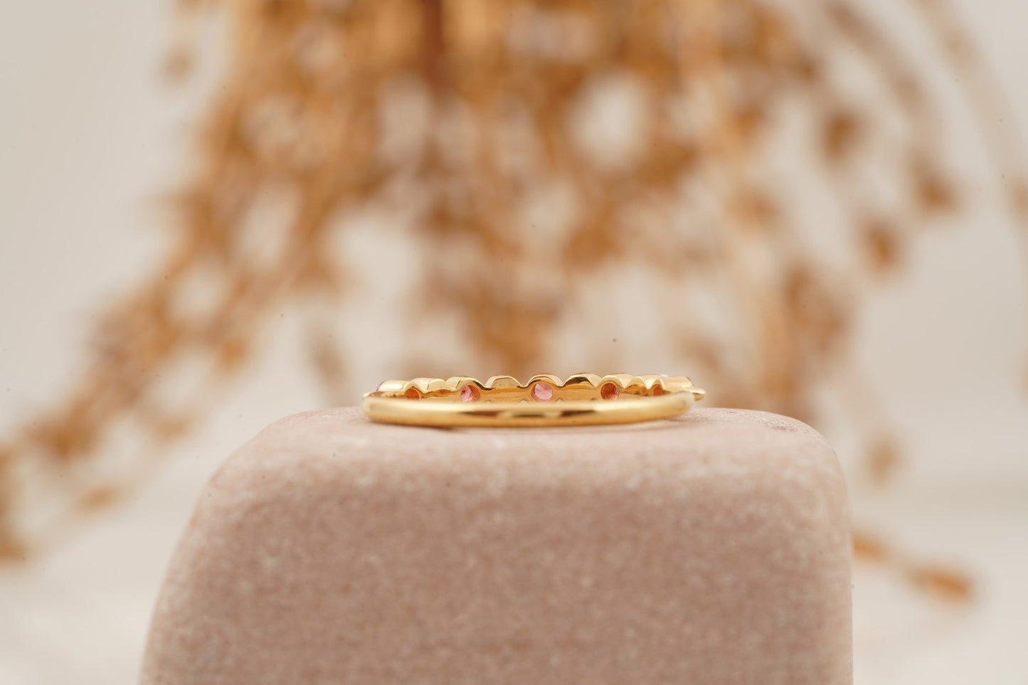 Pearl And Garnet Stacking Matching Birthstone Wedding Band