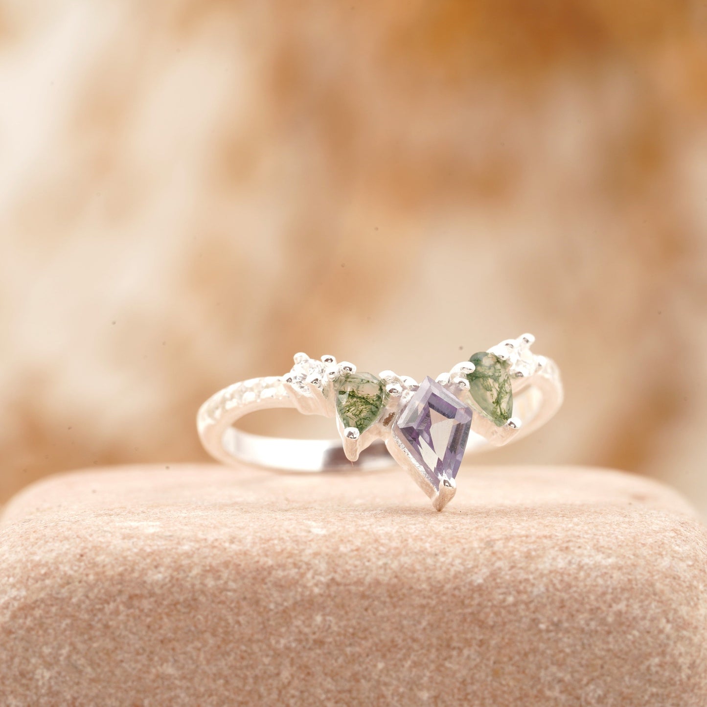 Kite Shaped Alexandrite 925 Sterling Silver Wedding Band