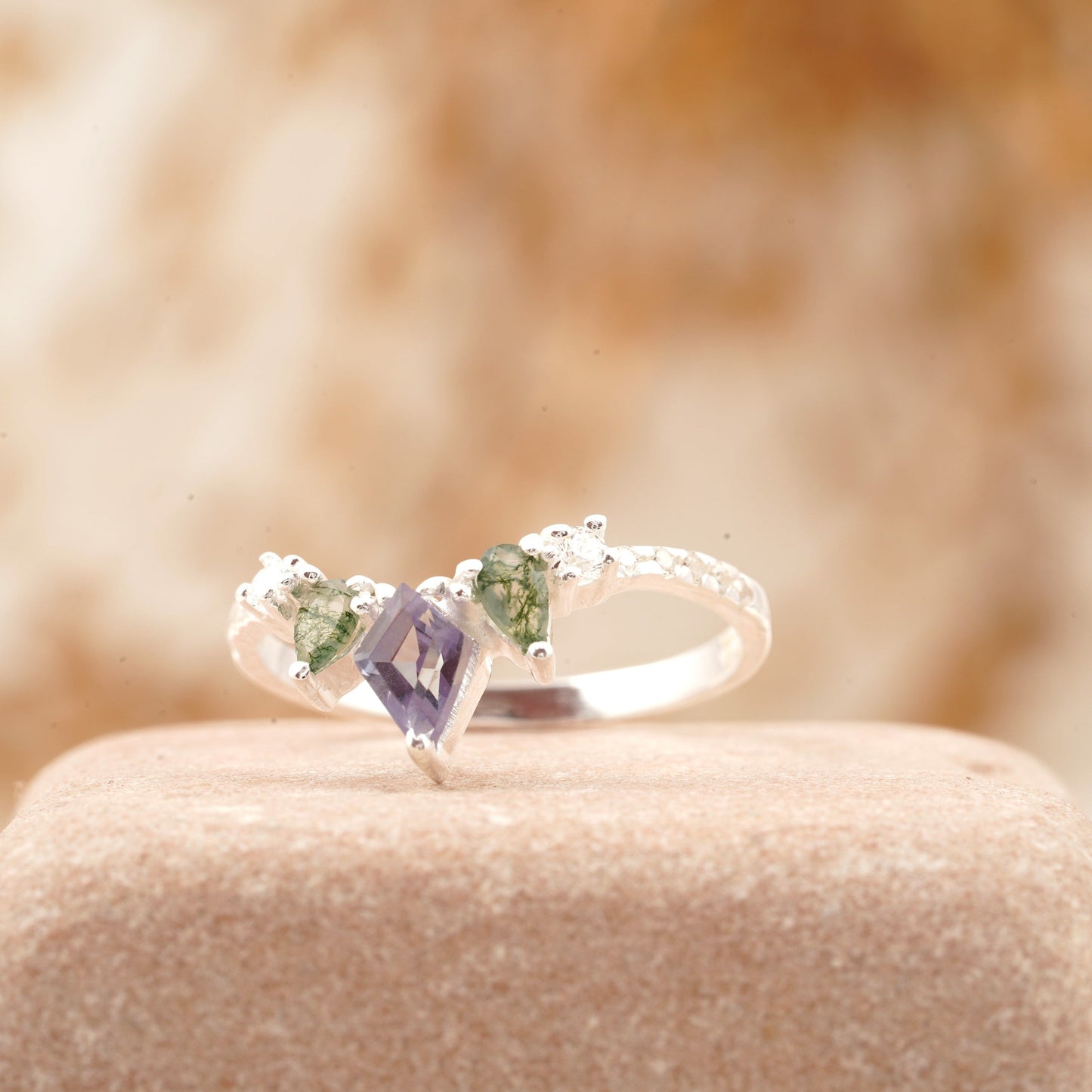 Kite Shaped Alexandrite 925 Sterling Silver Wedding Band