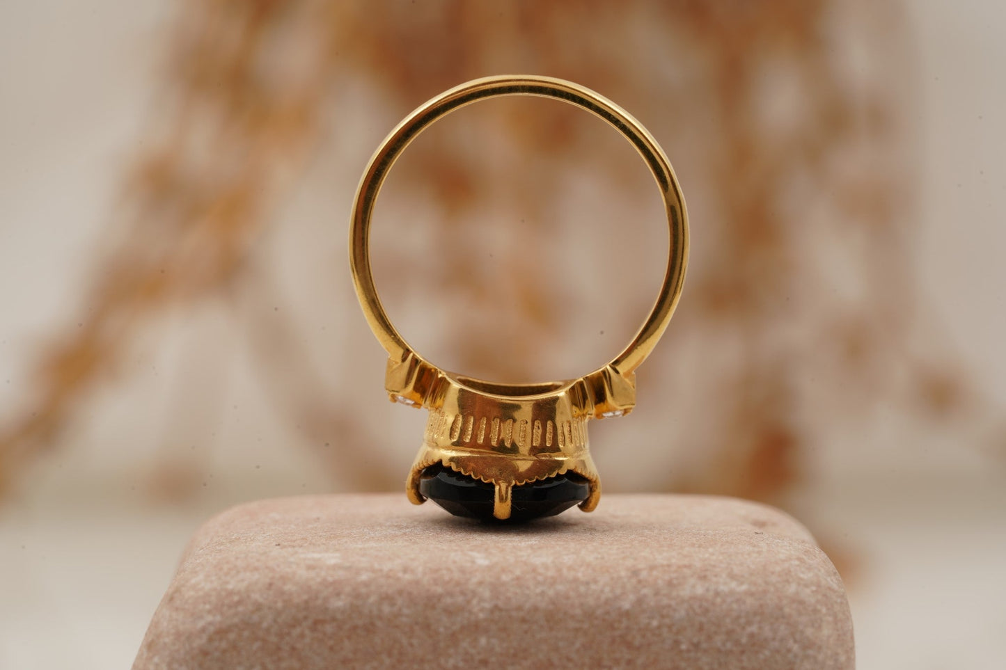 Cushion Black Onyx Vermeil Engagement Ring Verticle Position