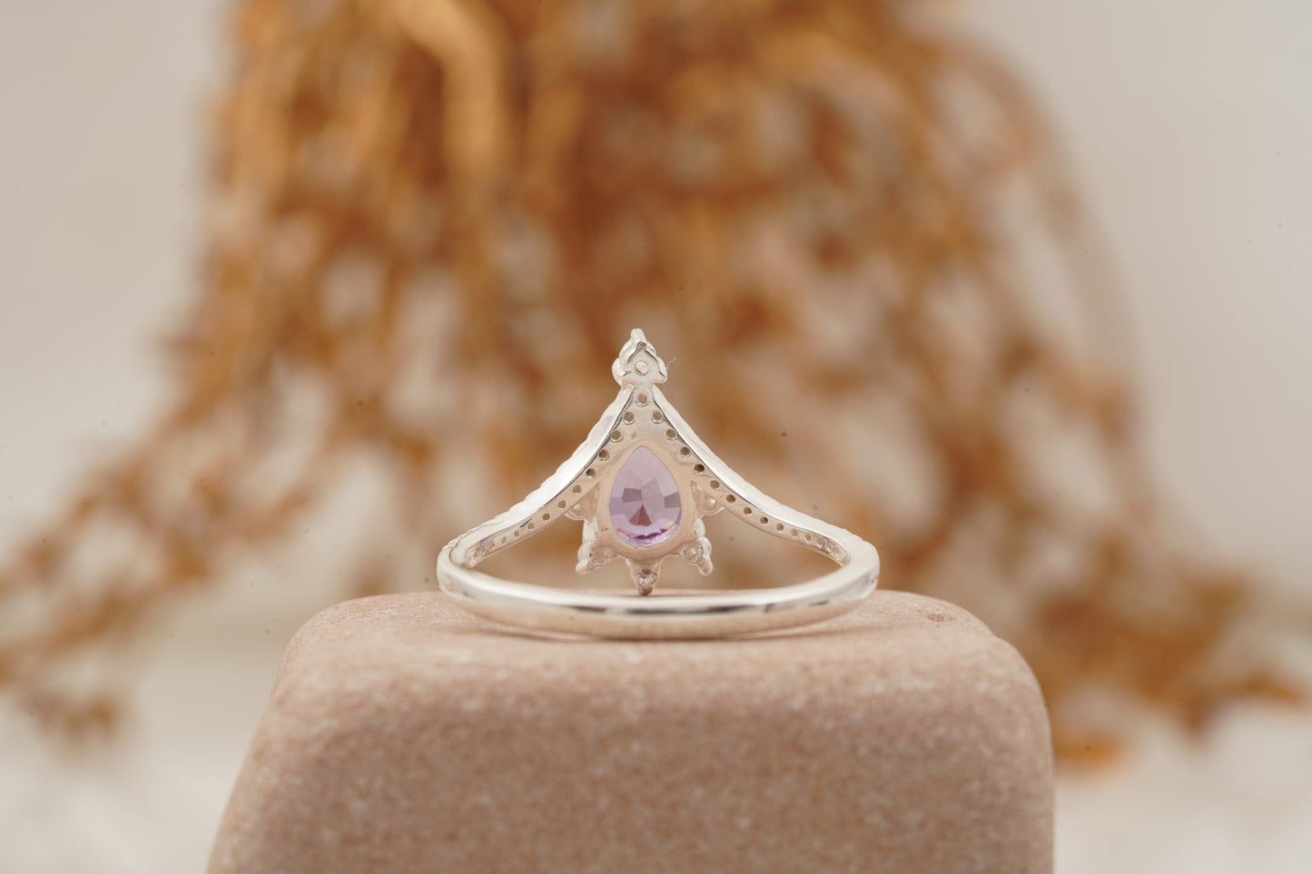 Pear Cut Alexandrite Wedding Band Stacking Diamond Curved Ring