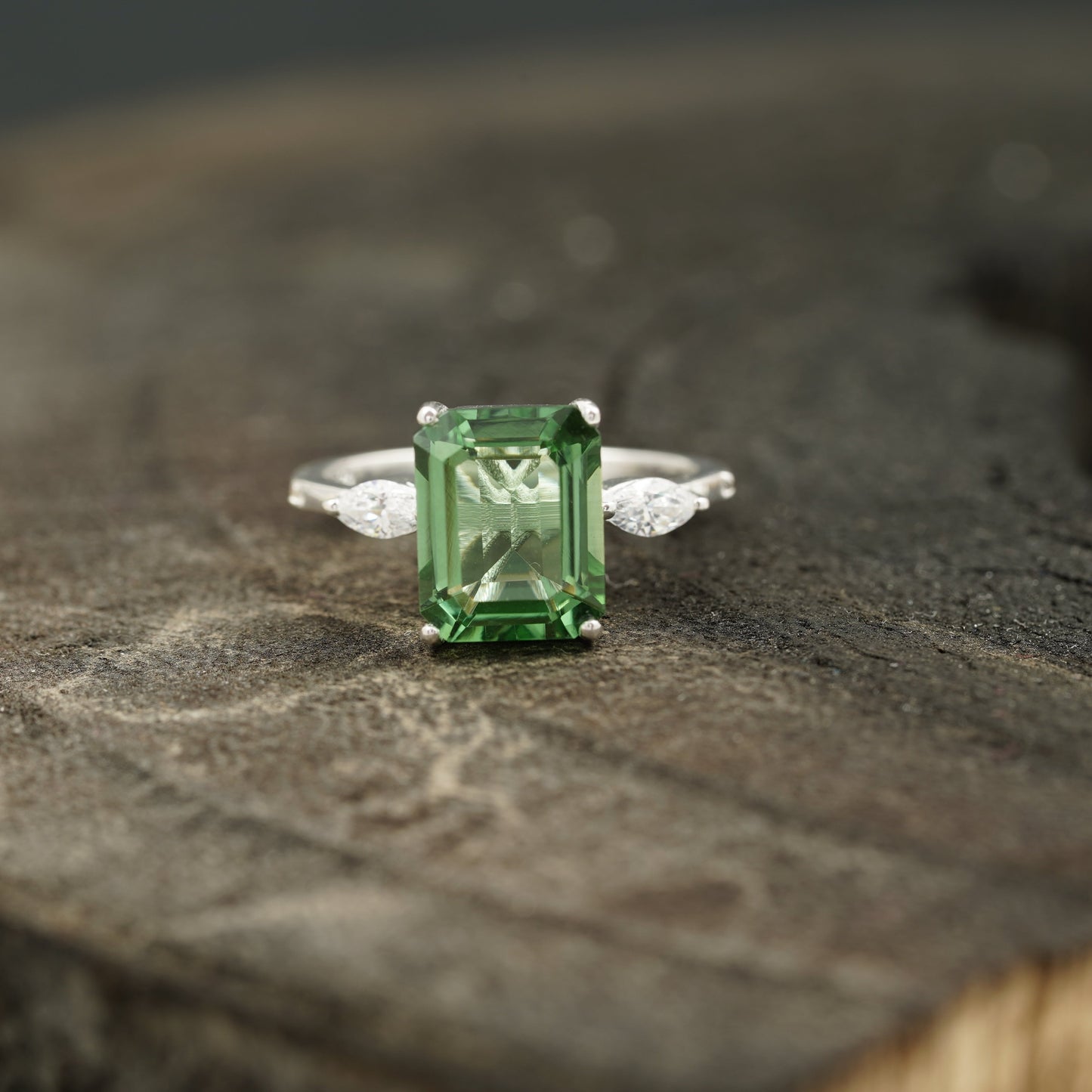 Natural Green Amethyst Prasiolite Engagement Ring Gift