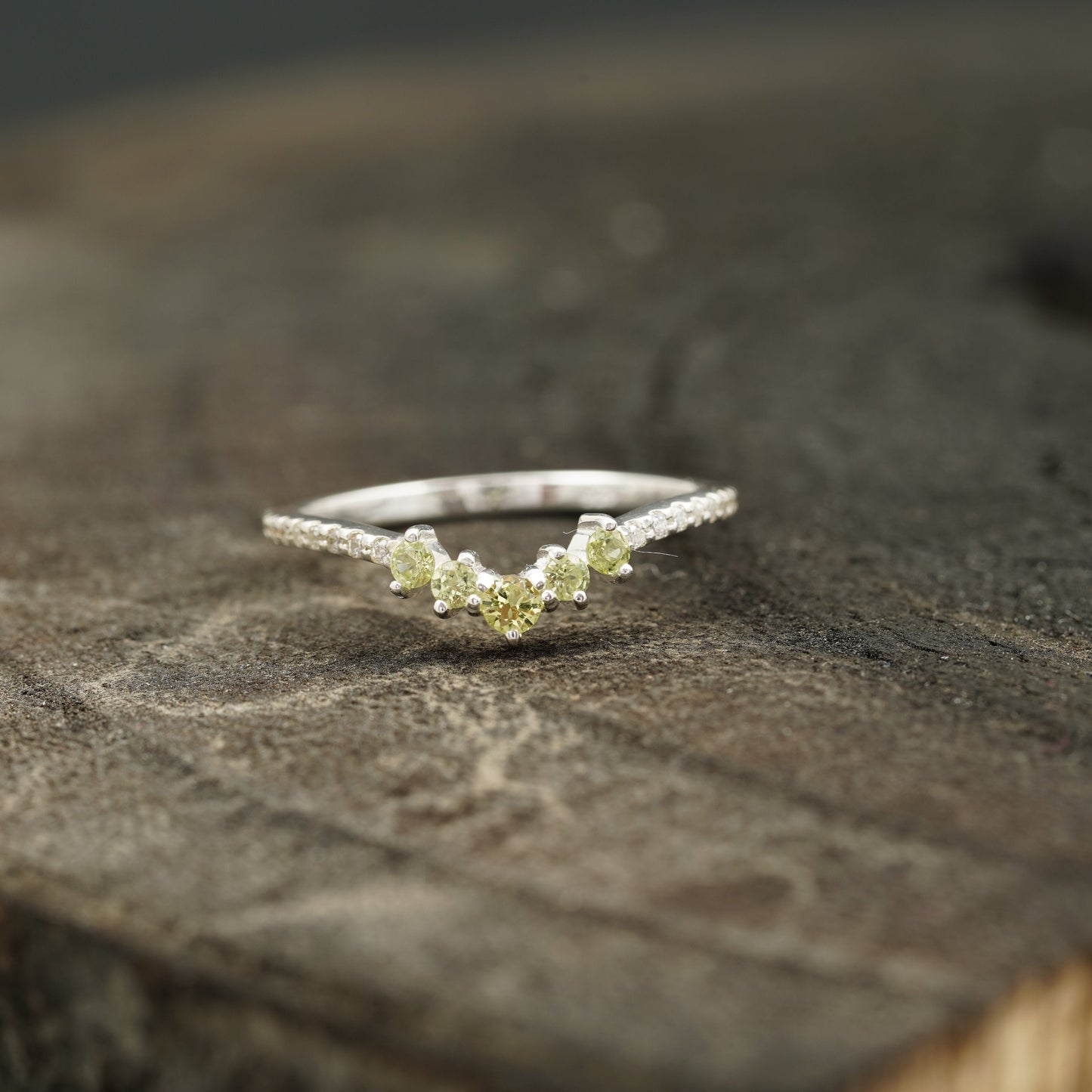 Curved Green Amethyst Stacking Matching Wedding Band Ring