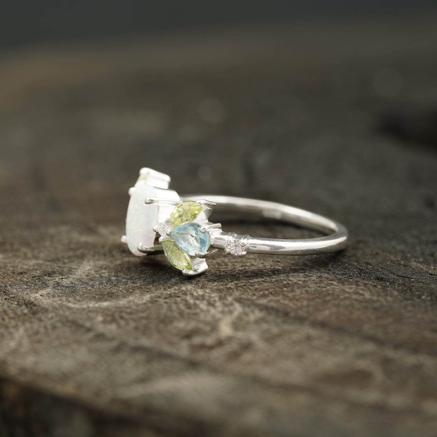 Oval Cut Fire Opal Cluster October Birthstone Engagement Ring