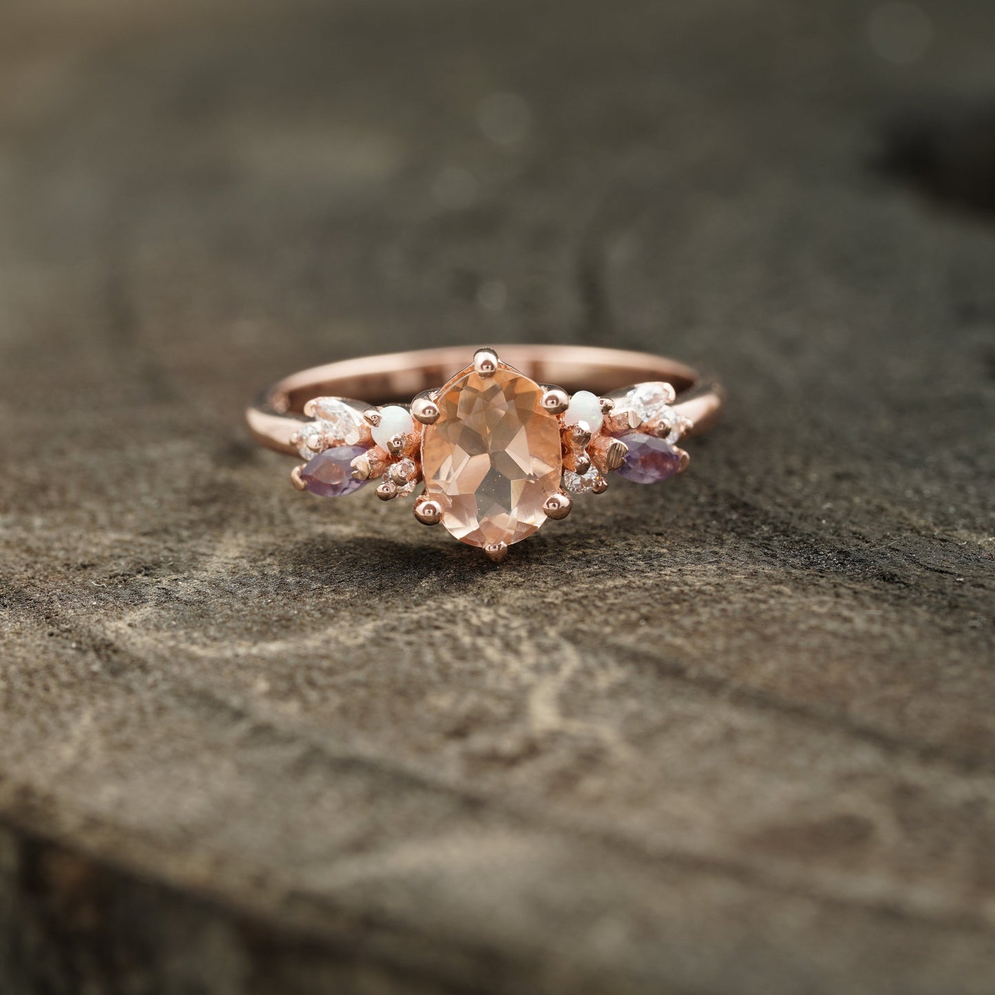 Oval Cut Morganite Gemstone Sterling Silver Engagement Ring